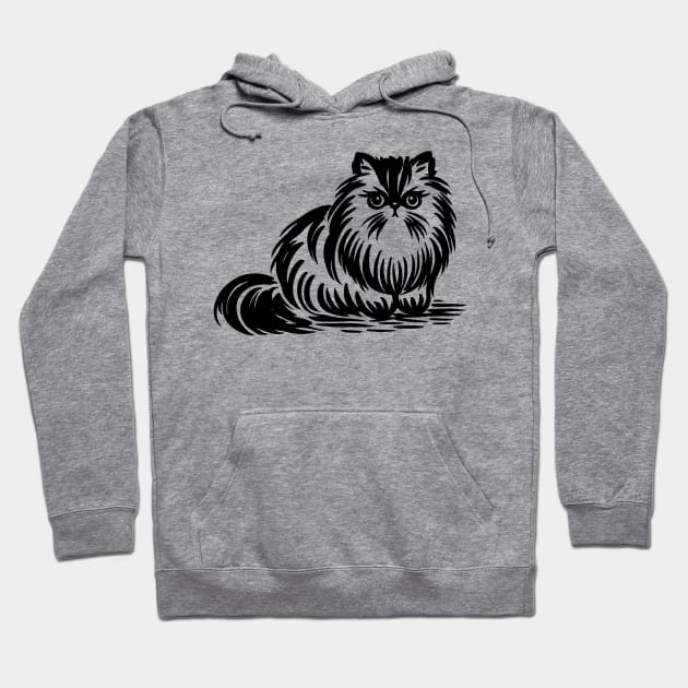 Stick figure of Persian cat in black ink Hoodie by WelshDesigns